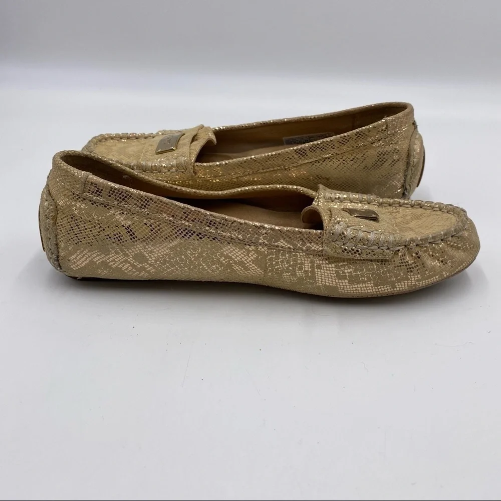 Vionic Sydney Gold Snake Print Orthaheel Loafers Women's Size 7